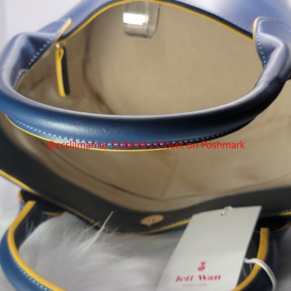 Jeff Wan Blue Hillside Bucket Tote with Yellow Piping - Picture 12 of 14